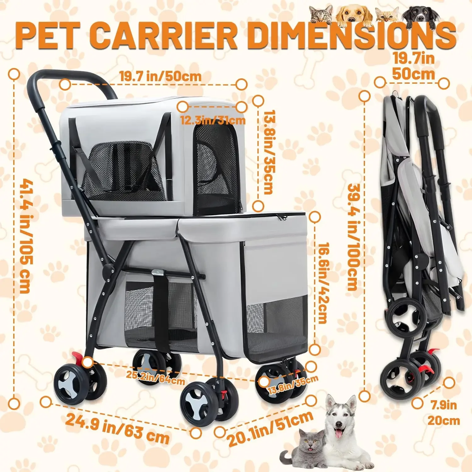 Двойная коляска-переноска для  – обзор и цена Pet Stroller Carrier